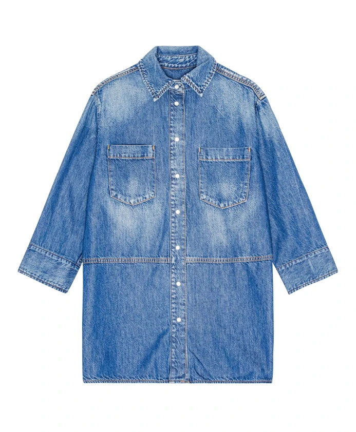 Джинсовая рубашка оверсайз с длинными рукавами Ganni, синий
Джинсовая рубашка оверсайз с длинными рукавами Ganni, синий