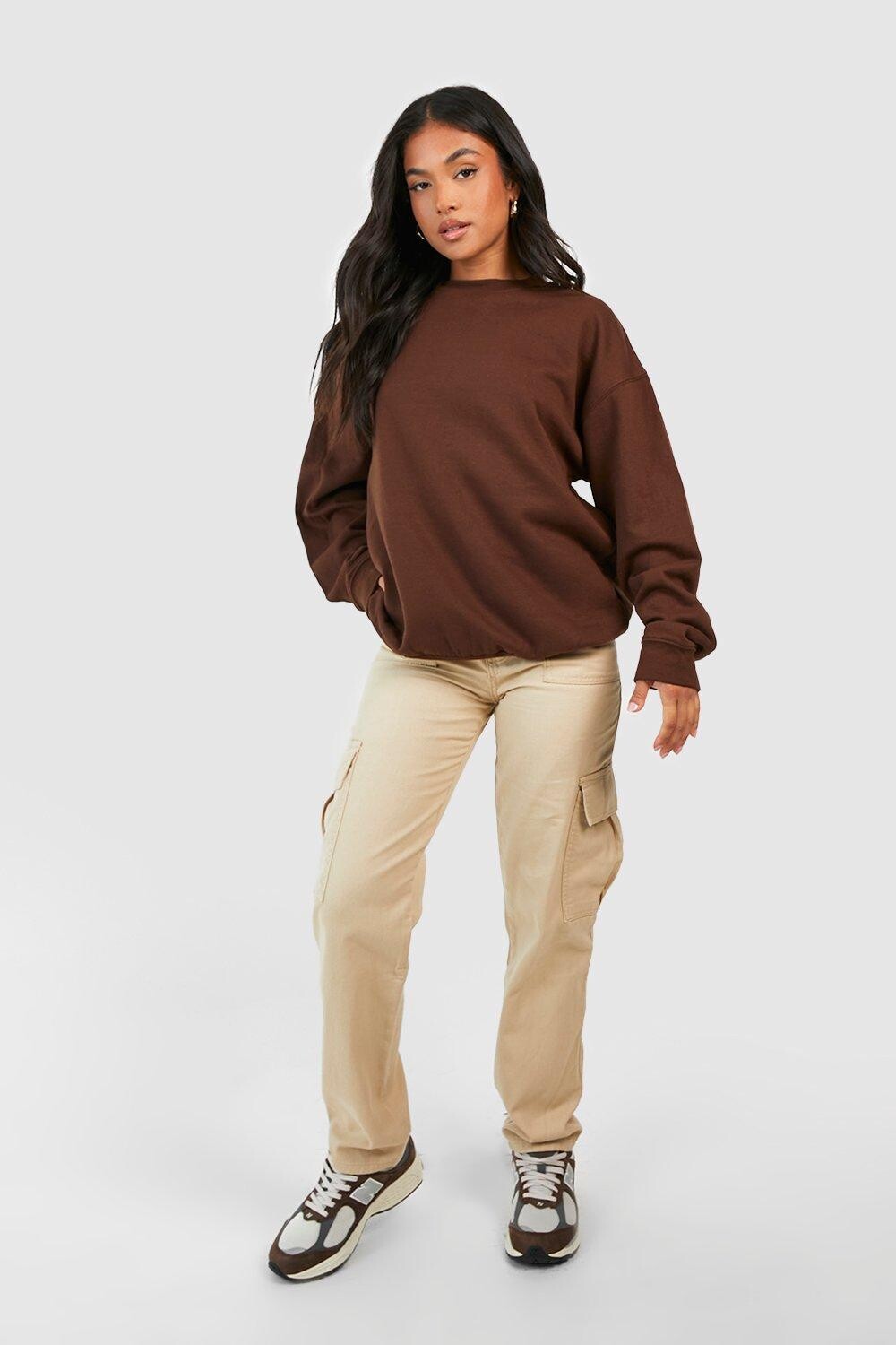 Свободные джинсы petite cargo Boohoo, серый 
Свободные джинсы petite cargo Boohoo, серый