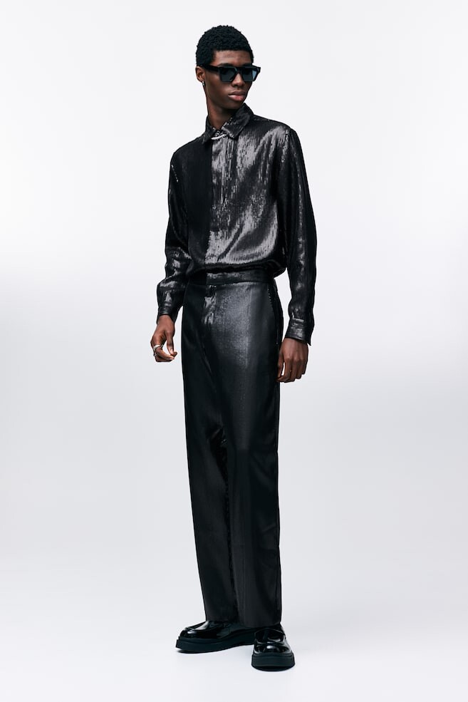 Брюки свободного кроя с пайетками H&M, черный
Брюки свободного кроя с пайетками H&M, черный