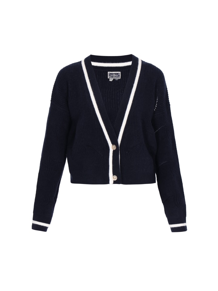 DreiMaster Женский кардиган темно-синего и кремового цвета
DreiMaster Женский кардиган темно-синего и кремового цвета