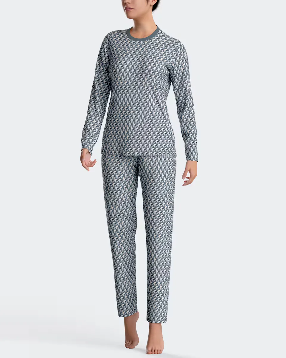Длинная женская пижама с принтом в виде микромотивов из модального хлопка Impetus, серый 
Длинная женская пижама с принтом в виде микромотивов из модального хлопка Impetus, серый