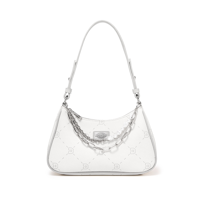 Dickies Плечевая сумка из ПВХ через плечо повседневная женская бежевая абрикосовая серая молочная, Gift Included (Gray+Chain+Shopping Bag+Box)