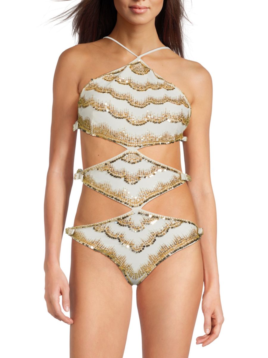 Слитный купальник, украшенный пайетками Valentino, белый мульти
Слитный купальник, украшенный пайетками Valentino, белый мульти