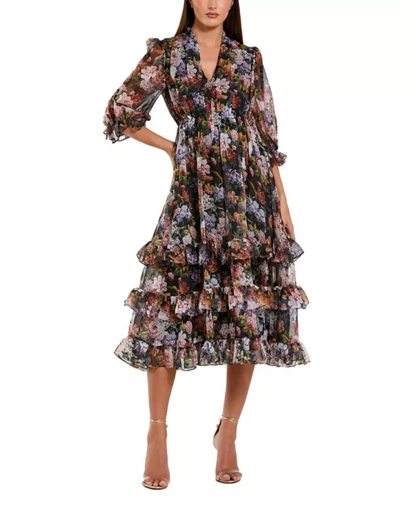 Платье-Миди А-силуэт из шифона с рукавами 3/4 и оборками. Mac Duggal, мультиколор
Платье-Миди А-силуэт из шифона с рукавами 3/4 и оборками. Mac Duggal, мультиколор