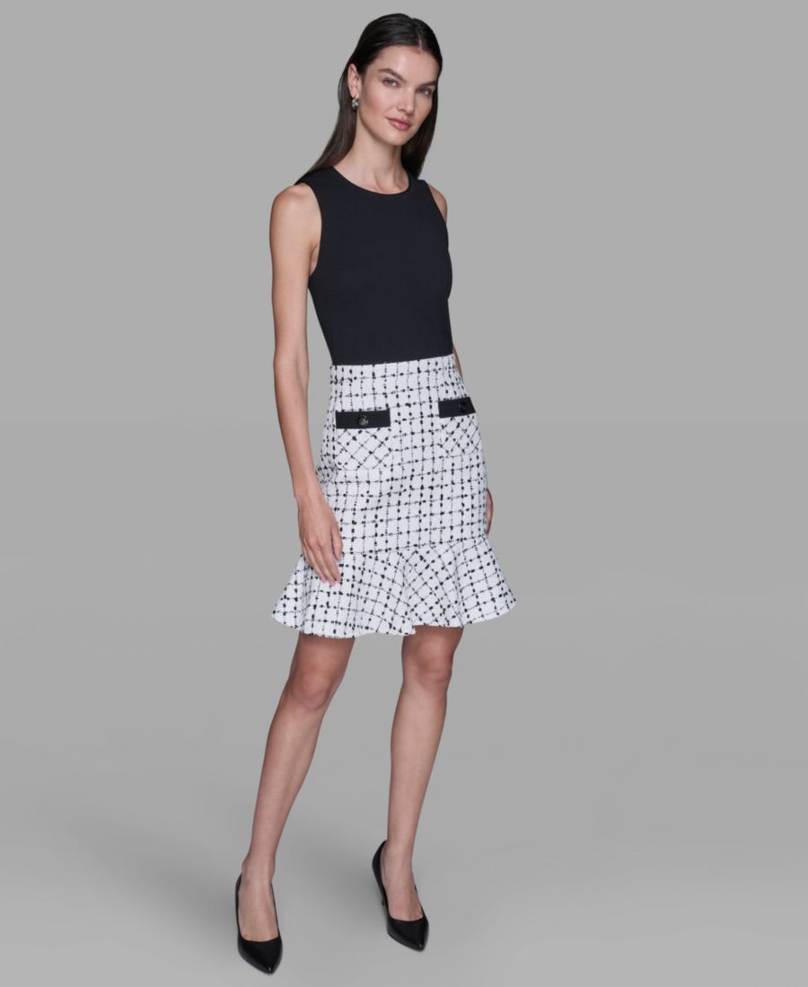 Женское твидовое платье-футляр с контрастной сеткой KARL LAGERFELD PARIS, Soft White/Black
Женское твидовое платье-футляр с контрастной сеткой KARL LAGERFELD PARIS, Soft White/Black