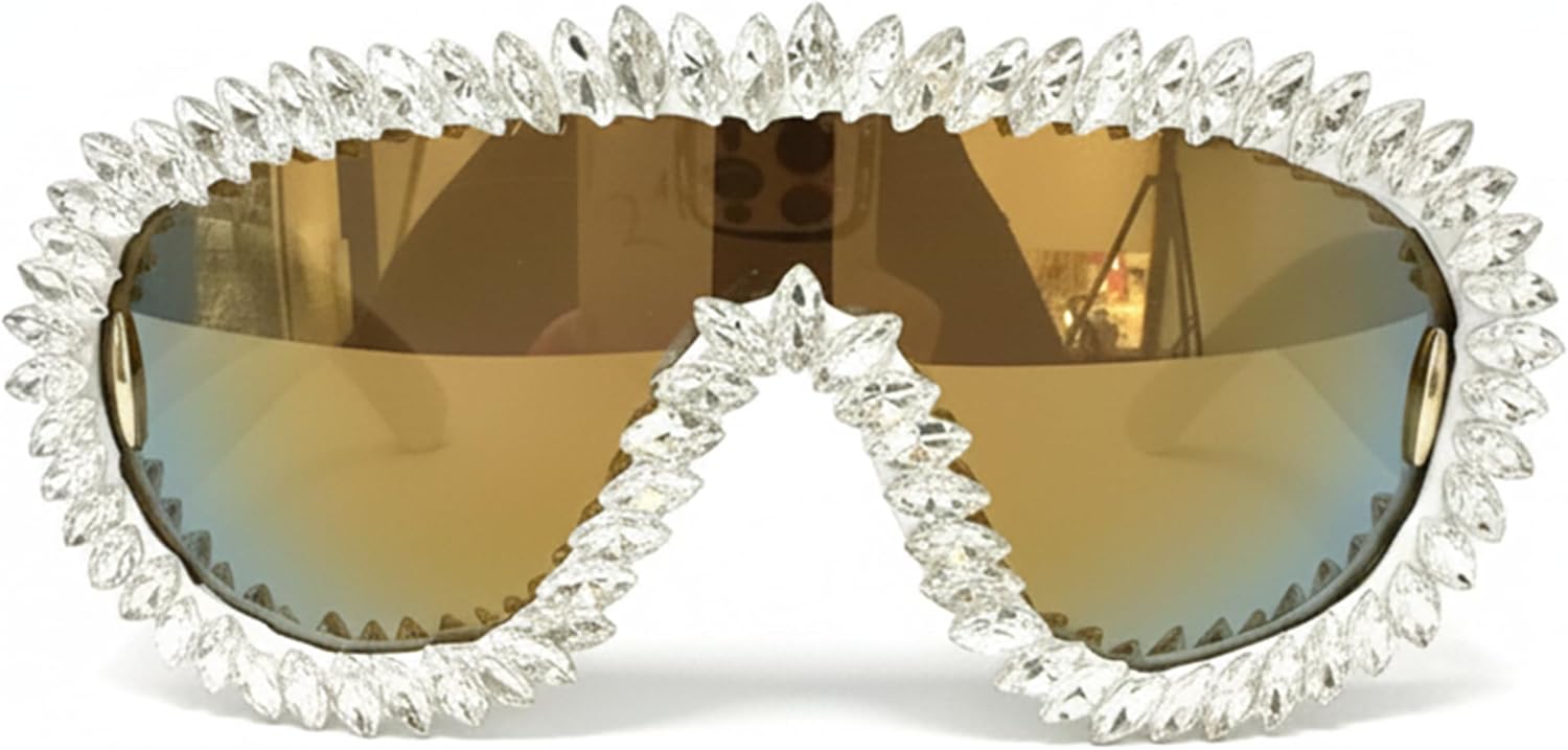 bullabulling Модные солнцезащитные очки с маской Fashion Wave и стразами для женщин и мужчин, большие серебристые зеркальные футуристические солнцезащитные очки-щит, White
bullabulling Модные солнцезащитные очки с маской Fashion Wave и стразами для женщин и мужчин, большие серебристые зеркальные футуристические солнцезащитные очки-щит, White