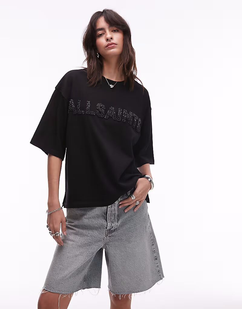Черная футболка с жемчугом Allsaints Amelie 
Черная футболка с жемчугом Allsaints Amelie