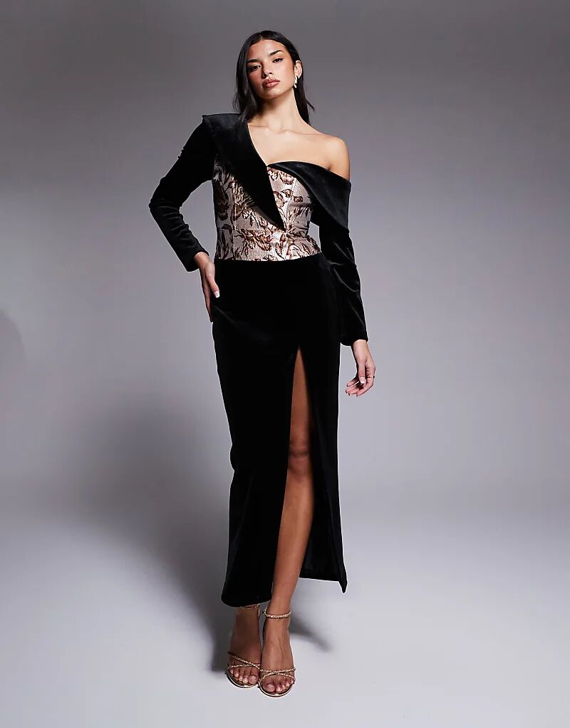 Бархатное платье миди ASOS LUXE с жаккардовым корсетом черного цвета
Бархатное платье миди ASOS LUXE с жаккардовым корсетом черного цвета