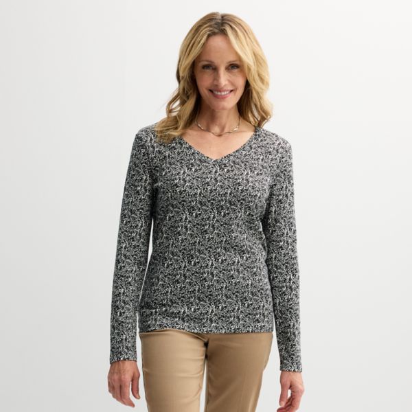 Женская базовая футболка с длинным рукавом и V-образным вырезом Croft & Barrow, цвет black tiny floral
Женская базовая футболка с длинным рукавом и V-образным вырезом Croft & Barrow, цвет black tiny floral