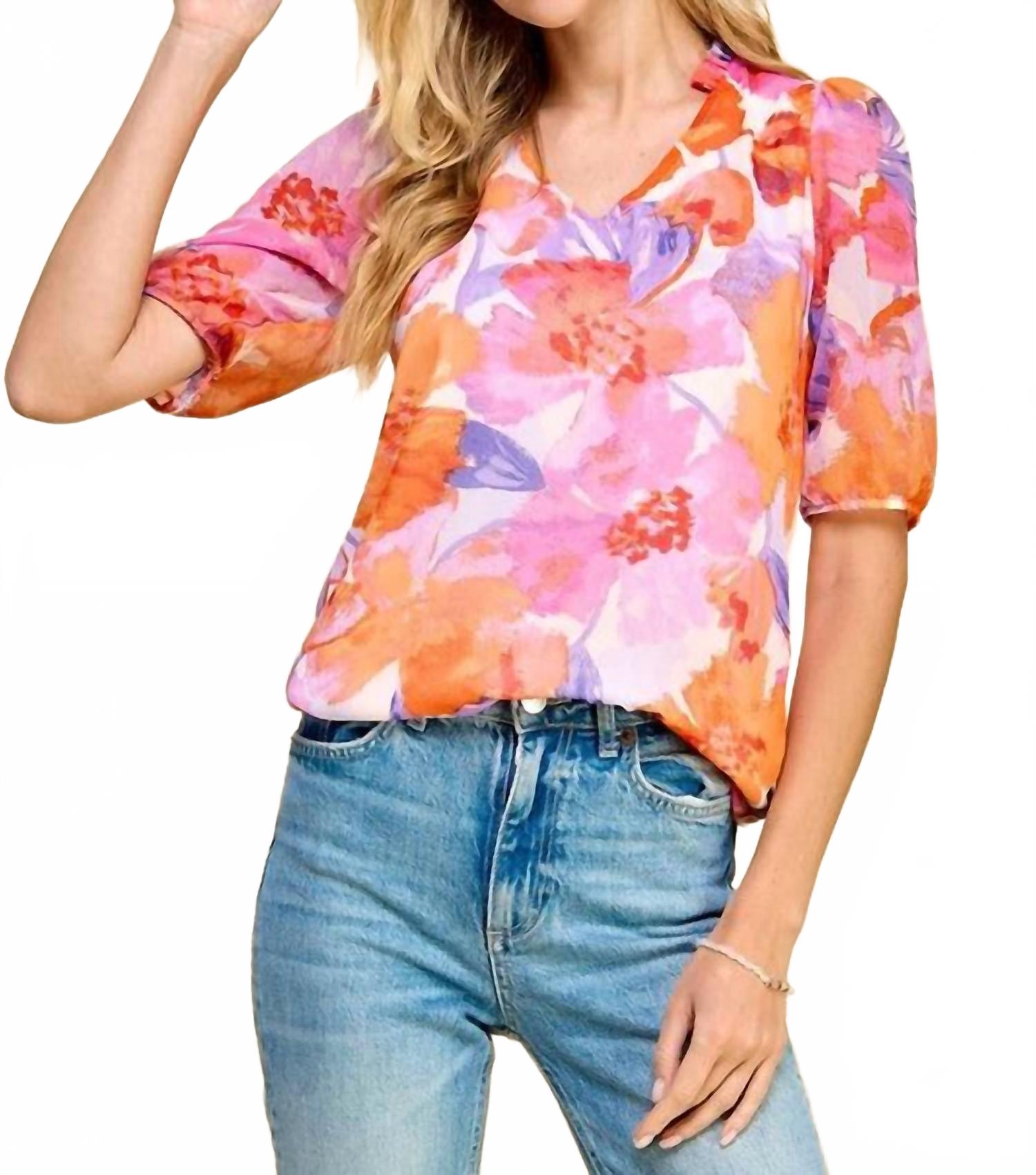 Les amis Женская блузка с цветочным принтом и рукавами, персикового цвета
Les amis Женская блузка с цветочным принтом и рукавами, персикового цвета