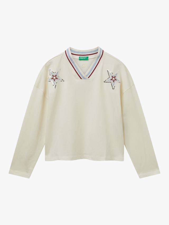 Детский хлопковый топ с V-образным вырезом и пайетками в виде звезд Benetton, White
Детский хлопковый топ с V-образным вырезом и пайетками в виде звезд Benetton, White