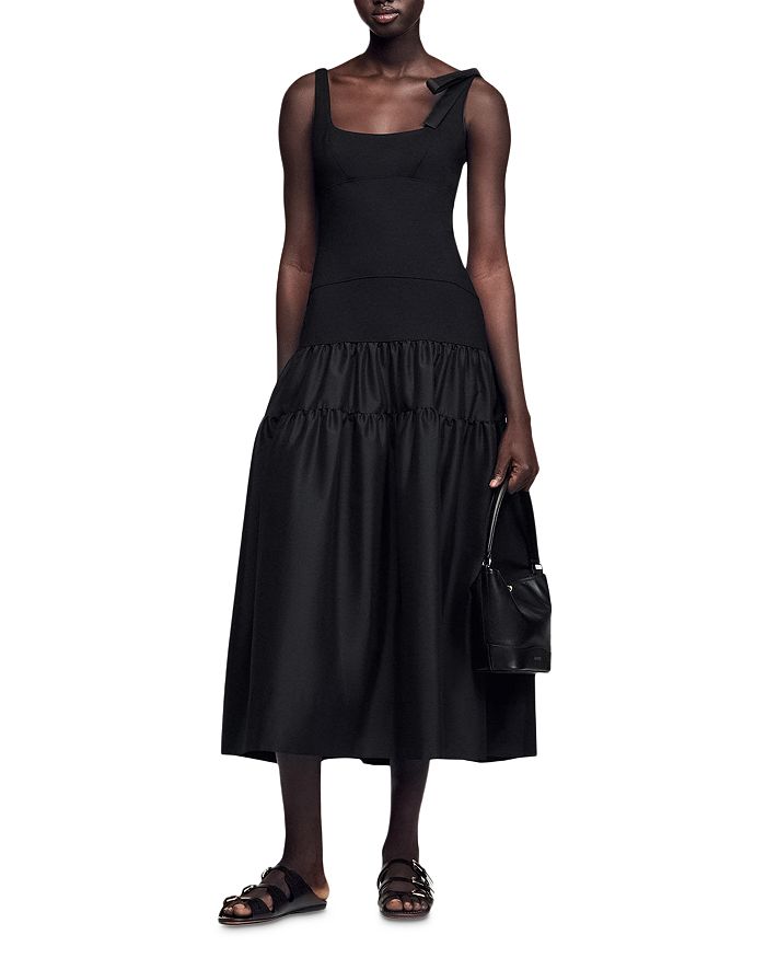 Длинное платье из двух материалов Sandro, черный 
Длинное платье из двух материалов Sandro, черный