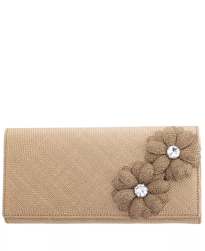 Клатч Slim с двойным цветочным кристаллом Nina, коричневый/бежевый 
Клатч Slim с двойным цветочным кристаллом Nina, коричневый/бежевый