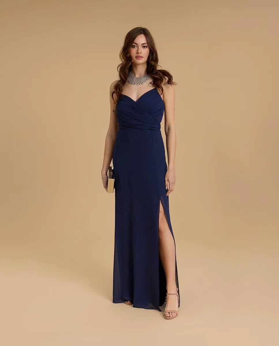 Длинное платье с плиссированным перекрестным вырезом Veneno en la piel, синий
Длинное платье с плиссированным перекрестным вырезом Veneno en la piel, синий