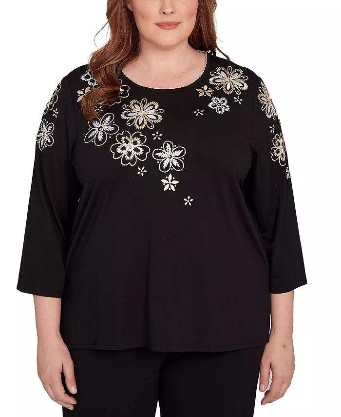 Топ размера плюс, как обычно, с вышитым золотым цветочным узором и рукавами три четверти Alfred Dunner, черный
Топ размера плюс, как обычно, с вышитым золотым цветочным узором и рукавами три четверти Alfred Dunner, черный