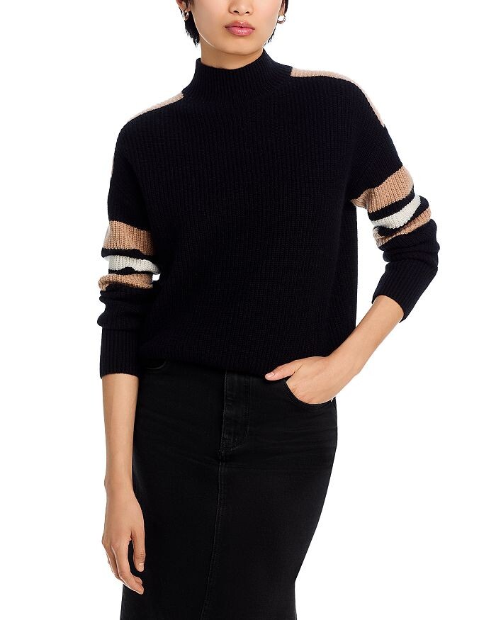 Кашемировый свитер AQUA Cashmere в полоску с рукавами с воротником-стойкой, черный
Кашемировый свитер AQUA Cashmere в полоску с рукавами с воротником-стойкой, черный