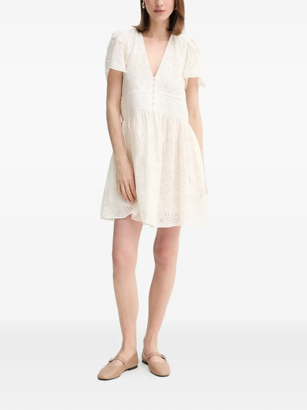 Платье мини с объемными рукавами и вышивкой BOSS, нейтральный 
Платье мини с объемными рукавами и вышивкой BOSS, нейтральный