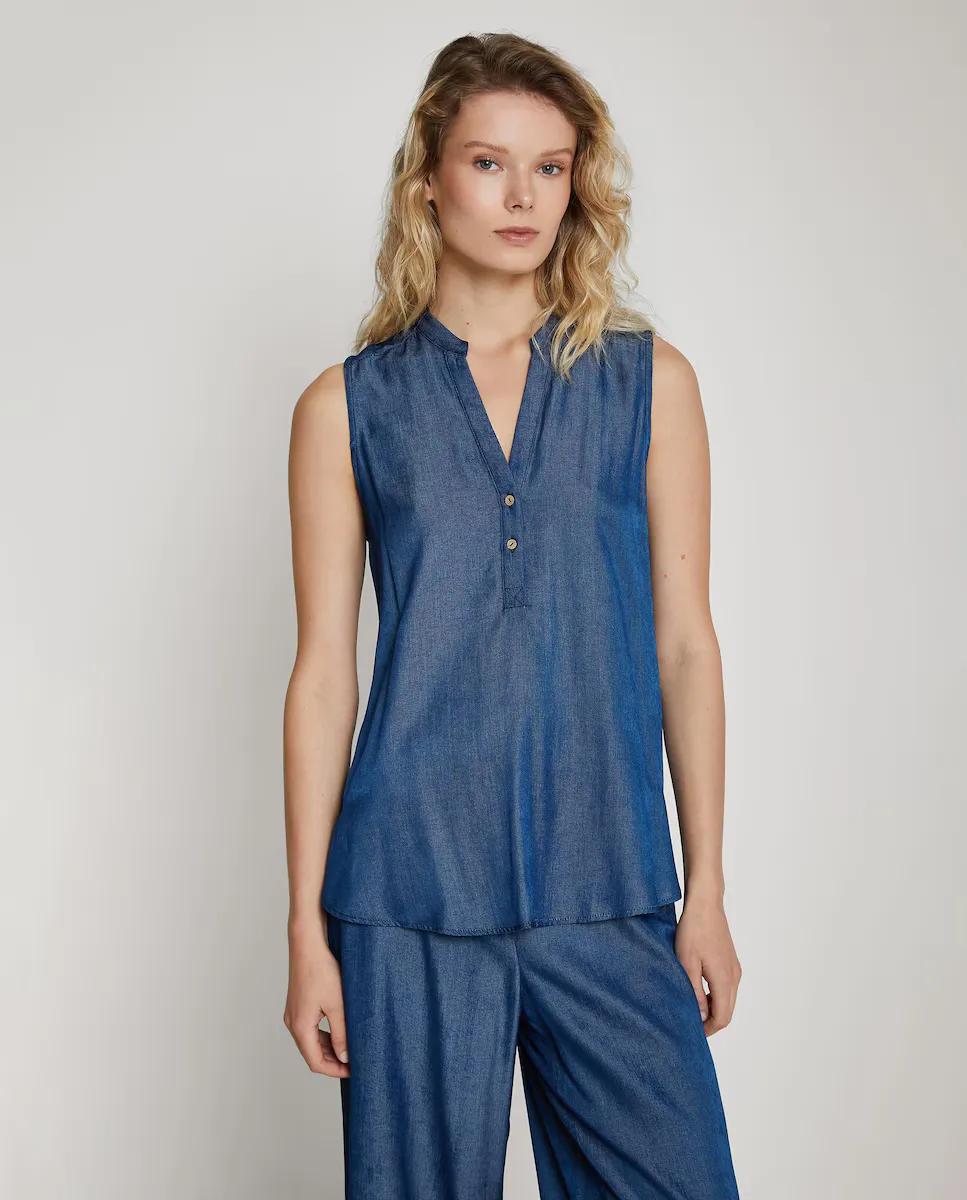 Женская блуза без рукавов с воротником-стойкой Trucco, синий
Женская блуза без рукавов с воротником-стойкой Trucco, синий