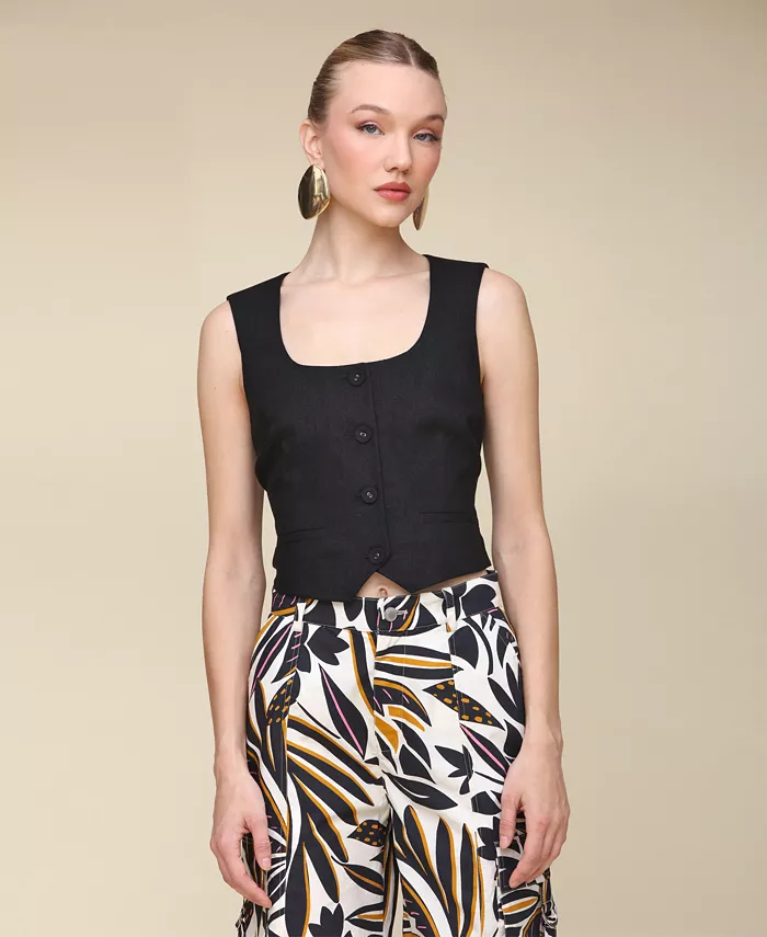 Женский укороченный жилет из смесового льна Avec Les Filles, черный
Женский укороченный жилет из смесового льна Avec Les Filles, черный