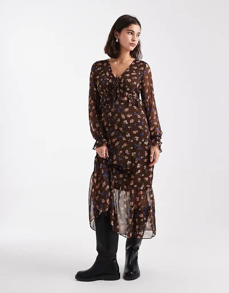Платье миди New Look из шифона с V-образным вырезом и коричневым цветочным принтом
Платье миди New Look из шифона с V-образным вырезом и коричневым цветочным принтом
