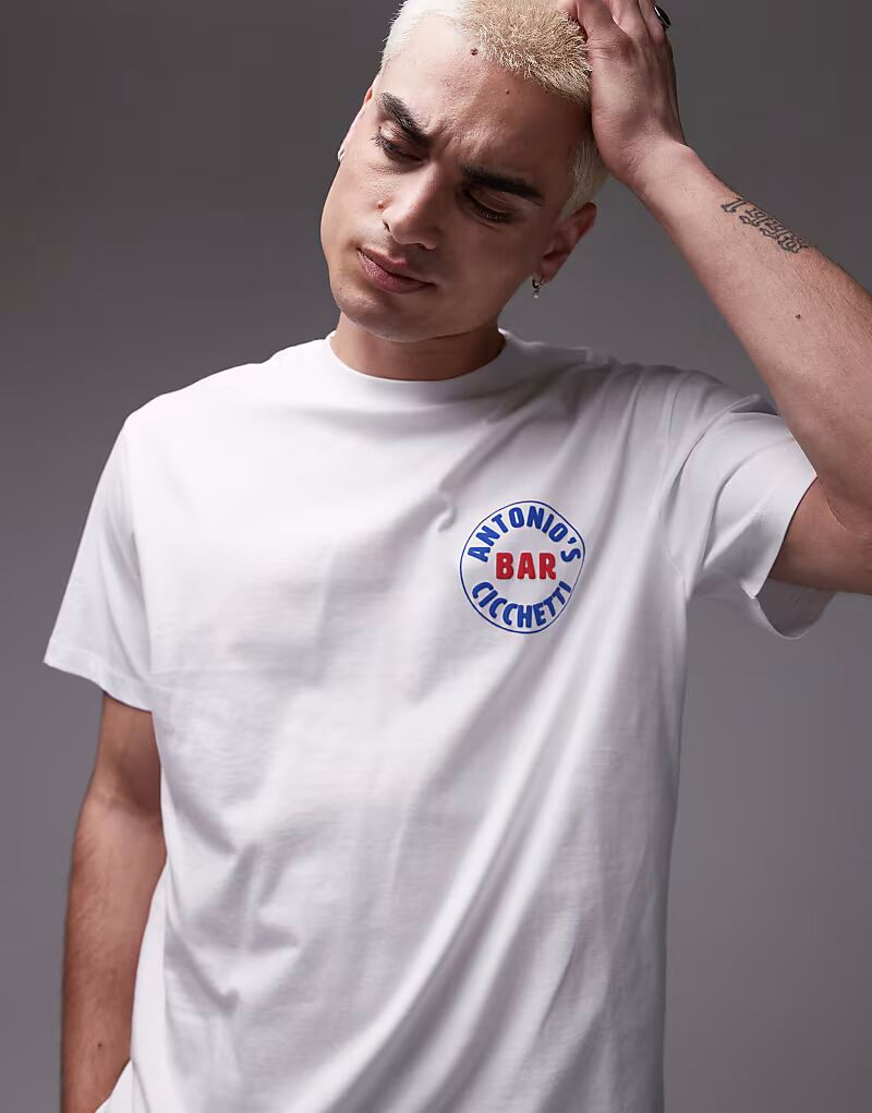 Футболка Topman с рельефным принтом Antonio's Bar белого цвета 
Футболка Topman с рельефным принтом Antonio's Bar белого цвета