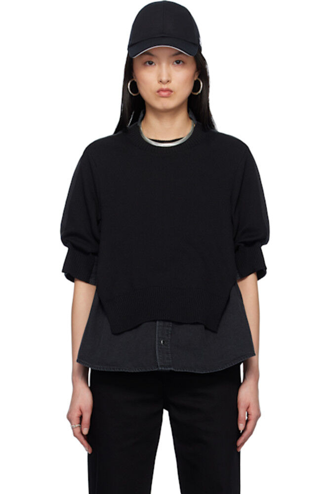Черный свитер-пуловер из микса джинсовой ткани sacai
Черный свитер-пуловер из микса джинсовой ткани sacai