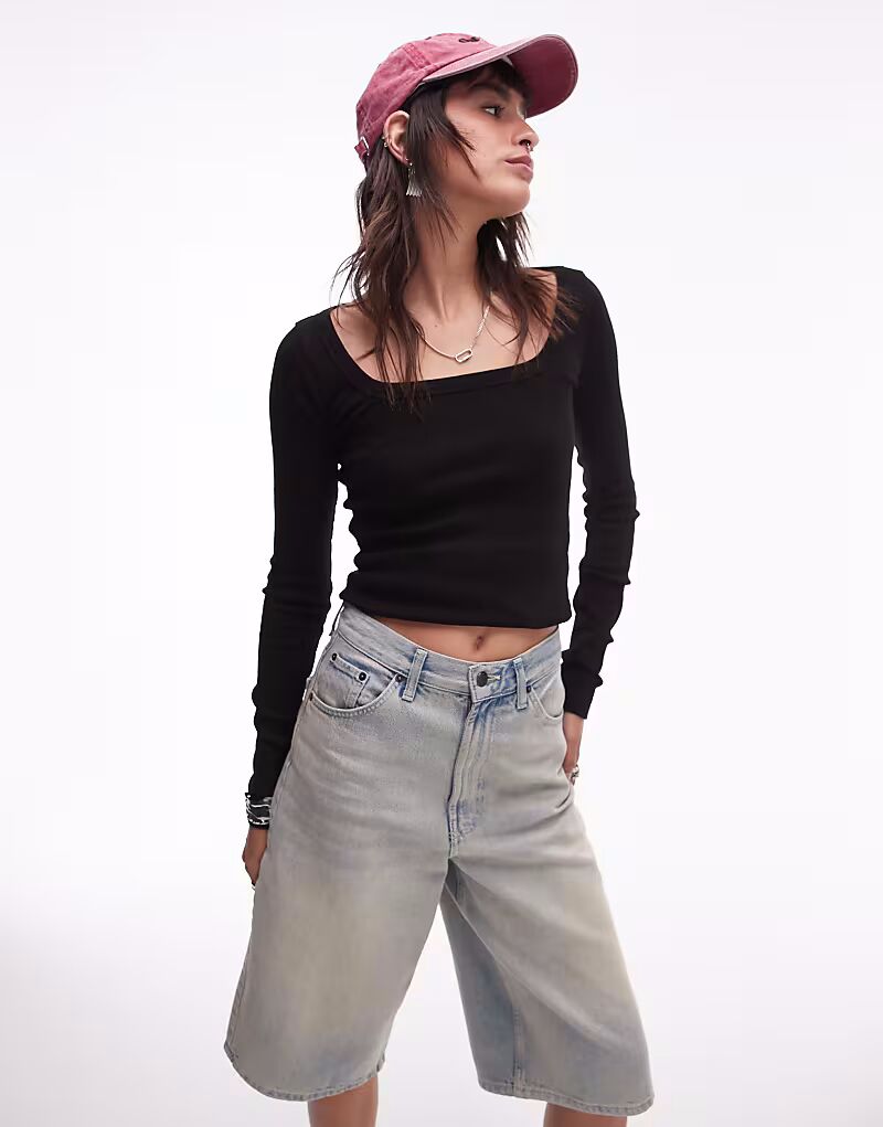 Топ с квадратным вырезом и длинными рукавами, черный Topshop
Топ с квадратным вырезом и длинными рукавами, черный Topshop