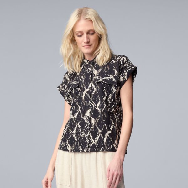 Женская льняная рубашка с коротким рукавом Simply Vera Vera Wang, цвет black diamond dye
Женская льняная рубашка с коротким рукавом Simply Vera Vera Wang, цвет black diamond dye