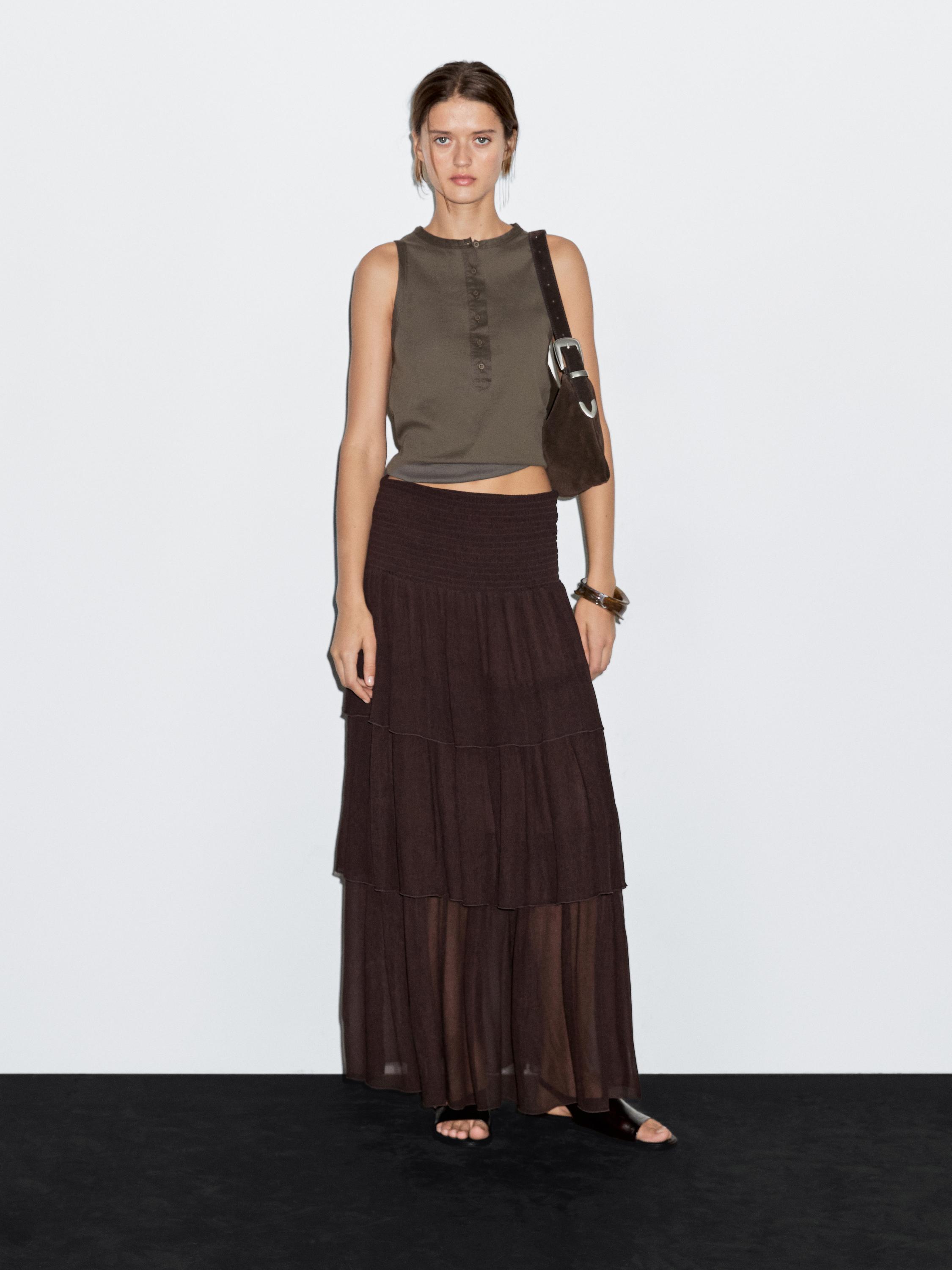 Топ с контрастной отделкой Massimo Dutti, Dark Khaki 
Топ с контрастной отделкой Massimo Dutti, Dark Khaki