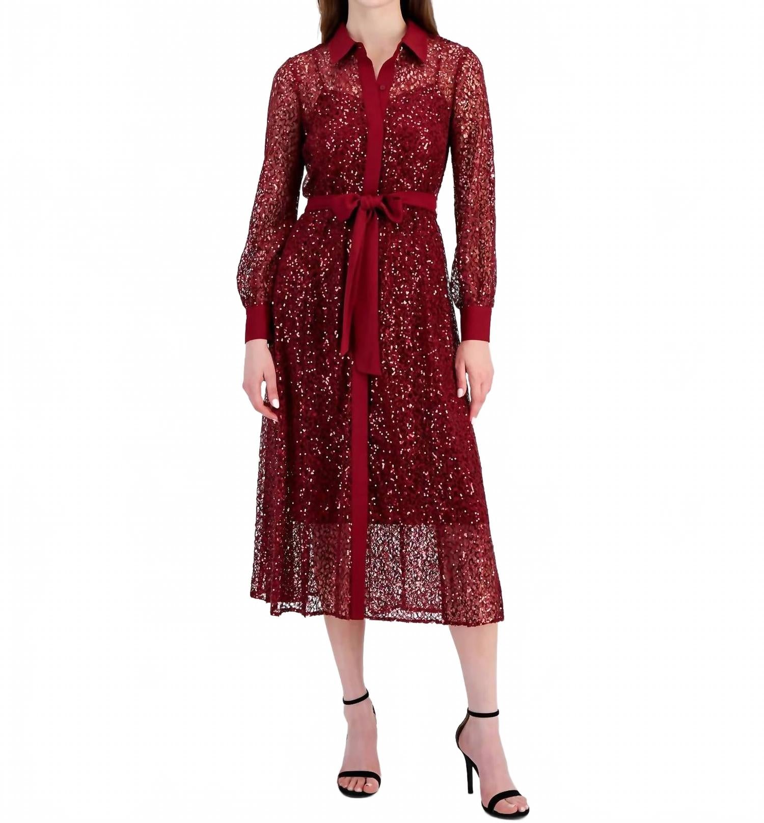 Anne Klein Платье цвета каберне с пуговицами спереди и поясом на завязках
Anne Klein Платье цвета каберне с пуговицами спереди и поясом на завязках