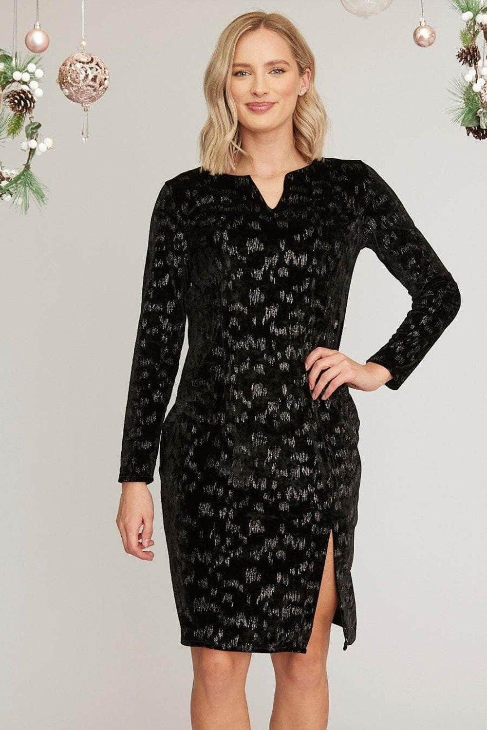 Блестящее бархатное платье с разрезом по бокам Saloos, черный
Блестящее бархатное платье с разрезом по бокам Saloos, черный