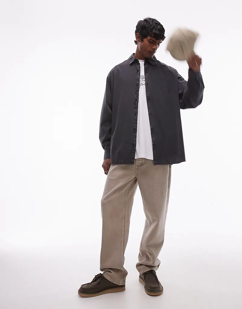 Рубашка свободного кроя с длинными рукавами в стираном угольном цвете Topman
Рубашка свободного кроя с длинными рукавами в стираном угольном цвете Topman