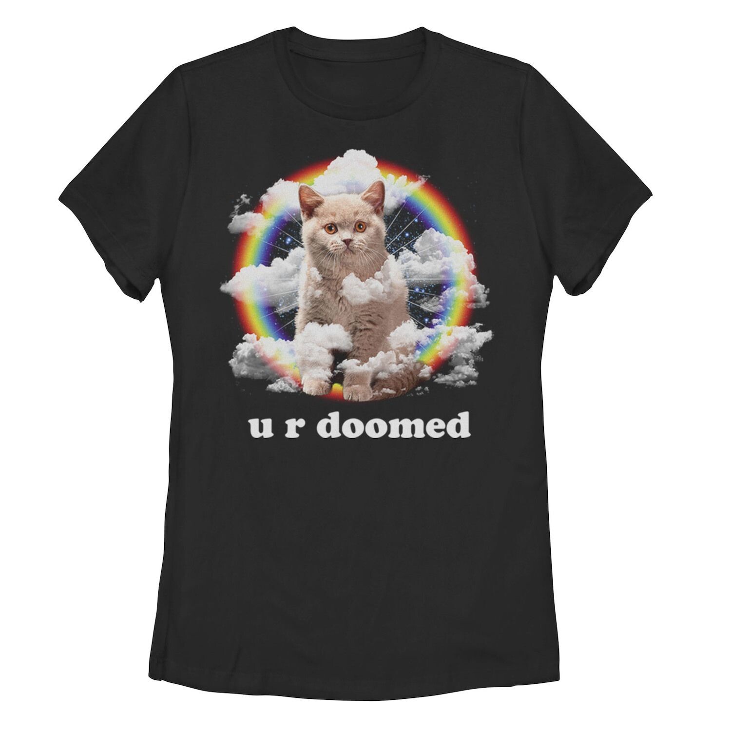 Футболка с рисунком Cat Rainbow Clouds U R Doomed для юниоров
Футболка с рисунком Cat Rainbow Clouds U R Doomed для юниоров
