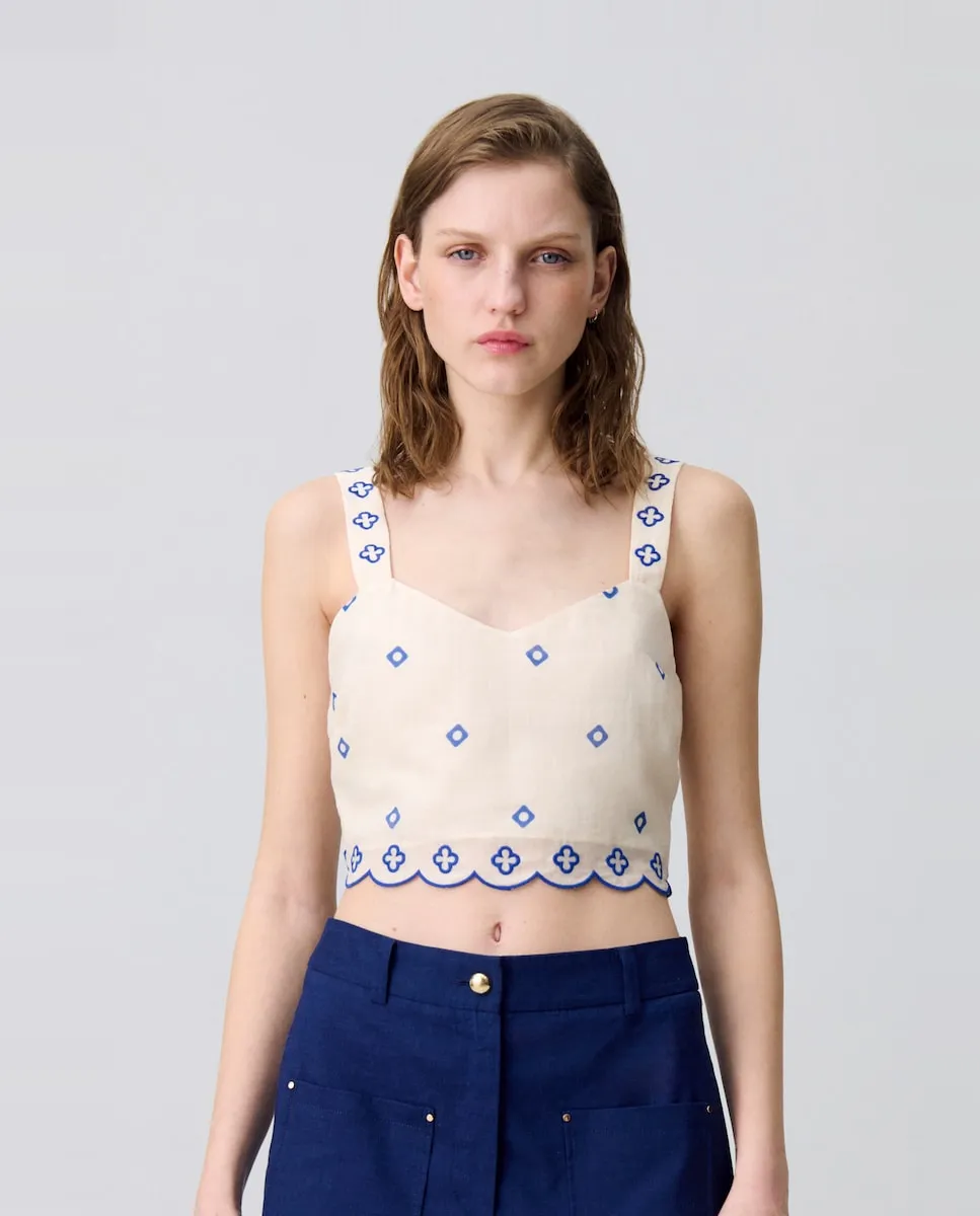 Женский топ с вышивкой на бретелях Claudie Pierlot, синий 
Женский топ с вышивкой на бретелях Claudie Pierlot, синий