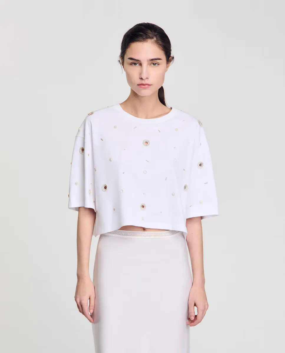 Женская укороченная футболка с бисером Sandro, белый
Женская укороченная футболка с бисером Sandro, белый