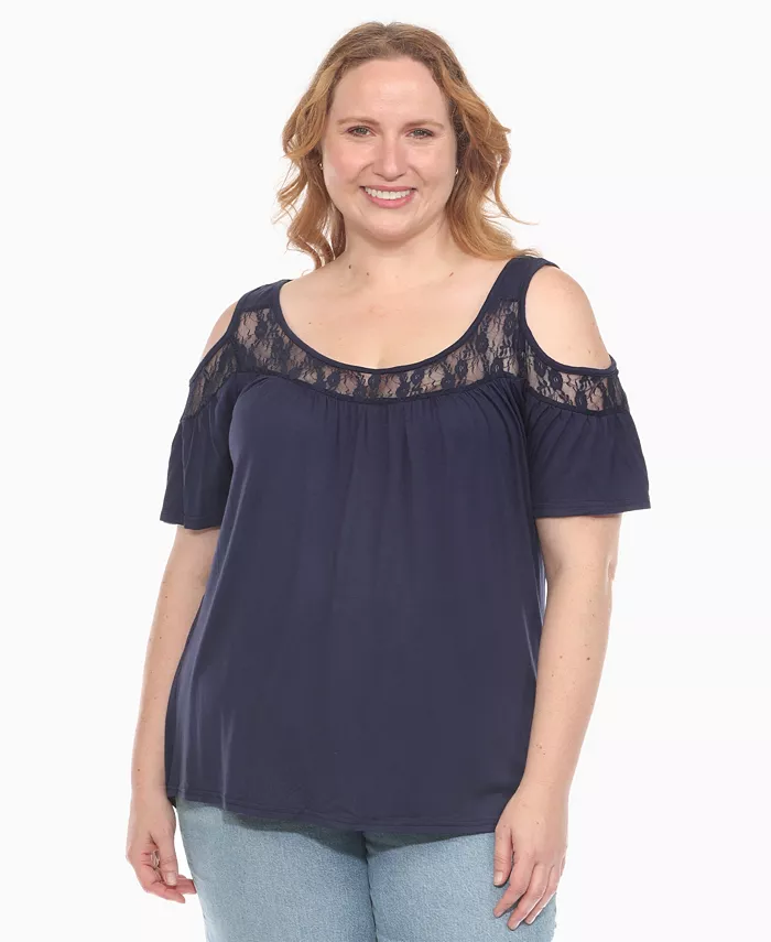 Трикотажный топ больших размеров с открытыми плечами и кружевной отделкой White Mark, синий
Трикотажный топ больших размеров с открытыми плечами и кружевной отделкой White Mark, синий
