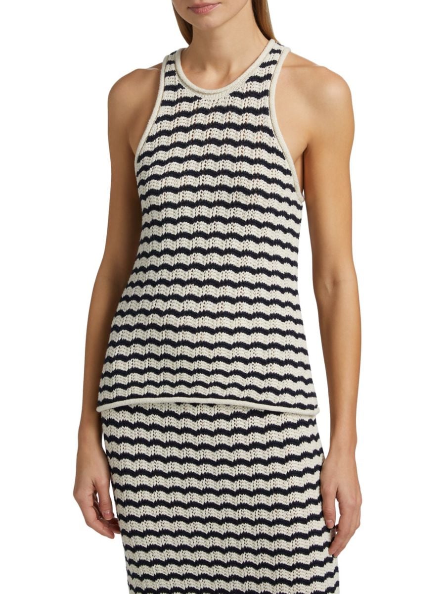 Топ крючком из хлопковой смеси в полоску Nelly A.L.C., цвет Navy Multicolor 
Топ крючком из хлопковой смеси в полоску Nelly A.L.C., цвет Navy Multicolor