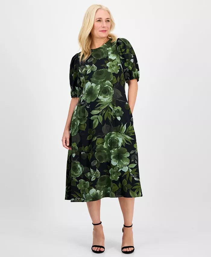 Женское тканое платье миди с рукавами-фонариками и круглым вырезом Connected, зеленый
Женское тканое платье миди с рукавами-фонариками и круглым вырезом Connected, зеленый