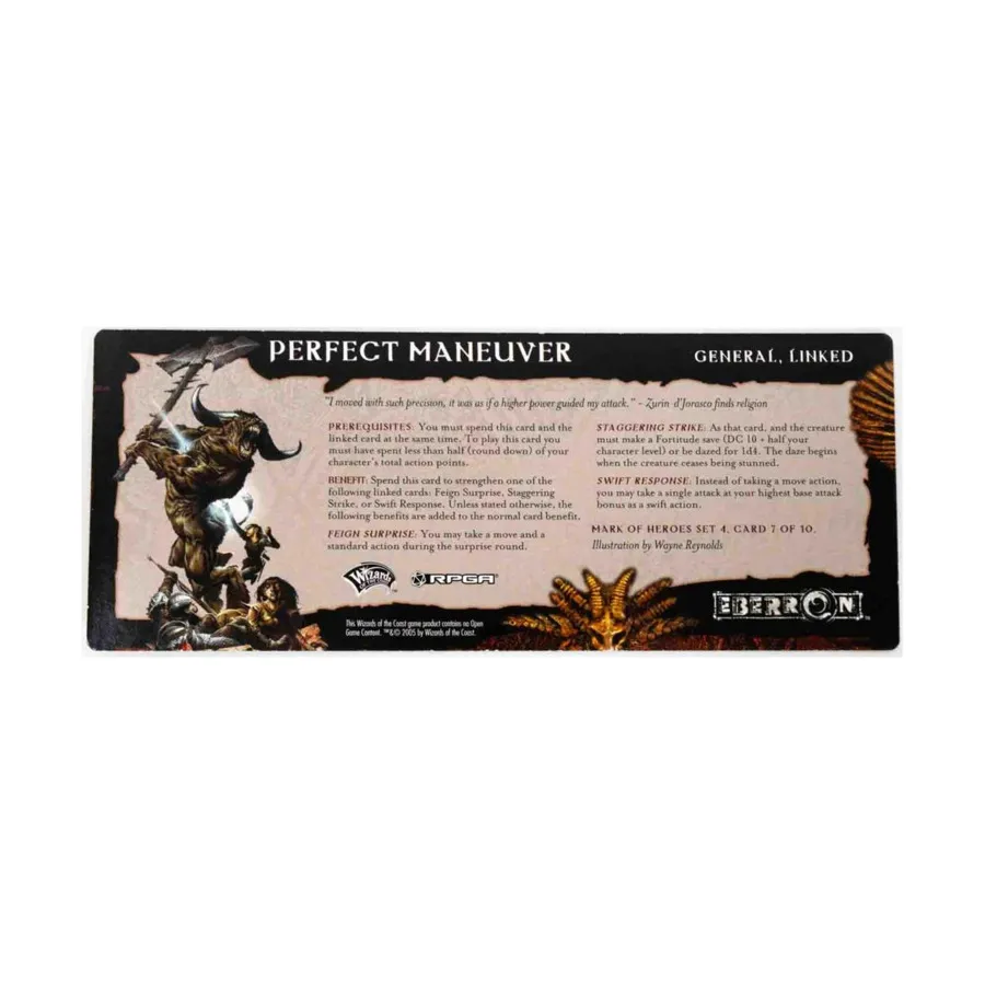 Набор 4 Mark of Heroes RPGA — карта 7 из 10, «Идеальный маневр», Eberron (d20)
Набор 4 Mark of Heroes RPGA — карта 7 из 10, «Идеальный маневр», Eberron (d20)
