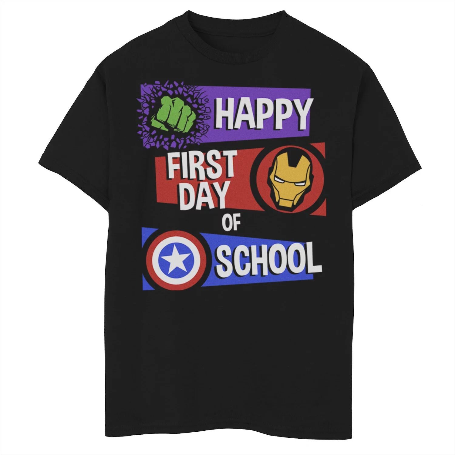 Футболка с надписью «Marvel Avengers Happy First Day Of School» для мальчиков 8–20 лет Marvel, черный 
Футболка с надписью «Marvel Avengers Happy First Day Of School» для мальчиков 8–20 лет Marvel, черный