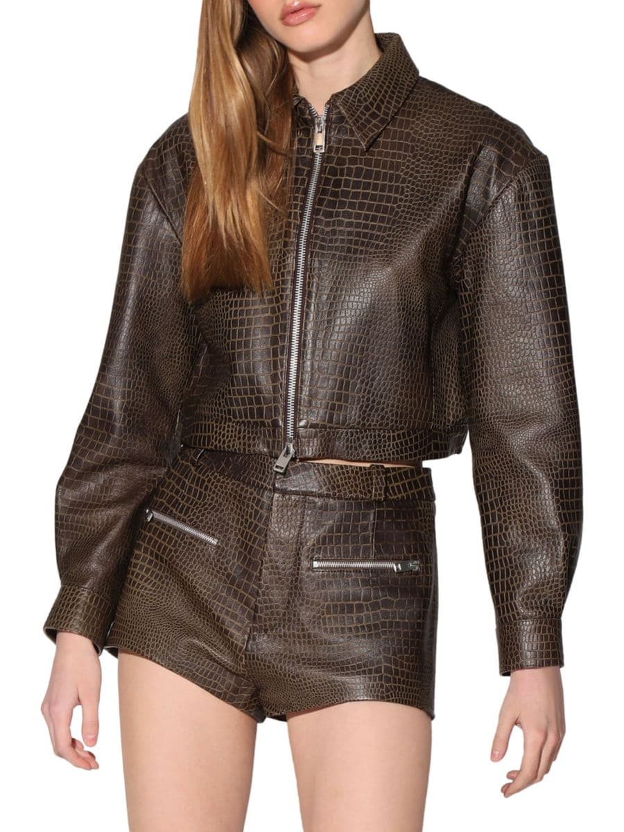 Кожаные шорты Julie Croc с тиснением Walter Baker, оливковый
Кожаные шорты Julie Croc с тиснением Walter Baker, оливковый