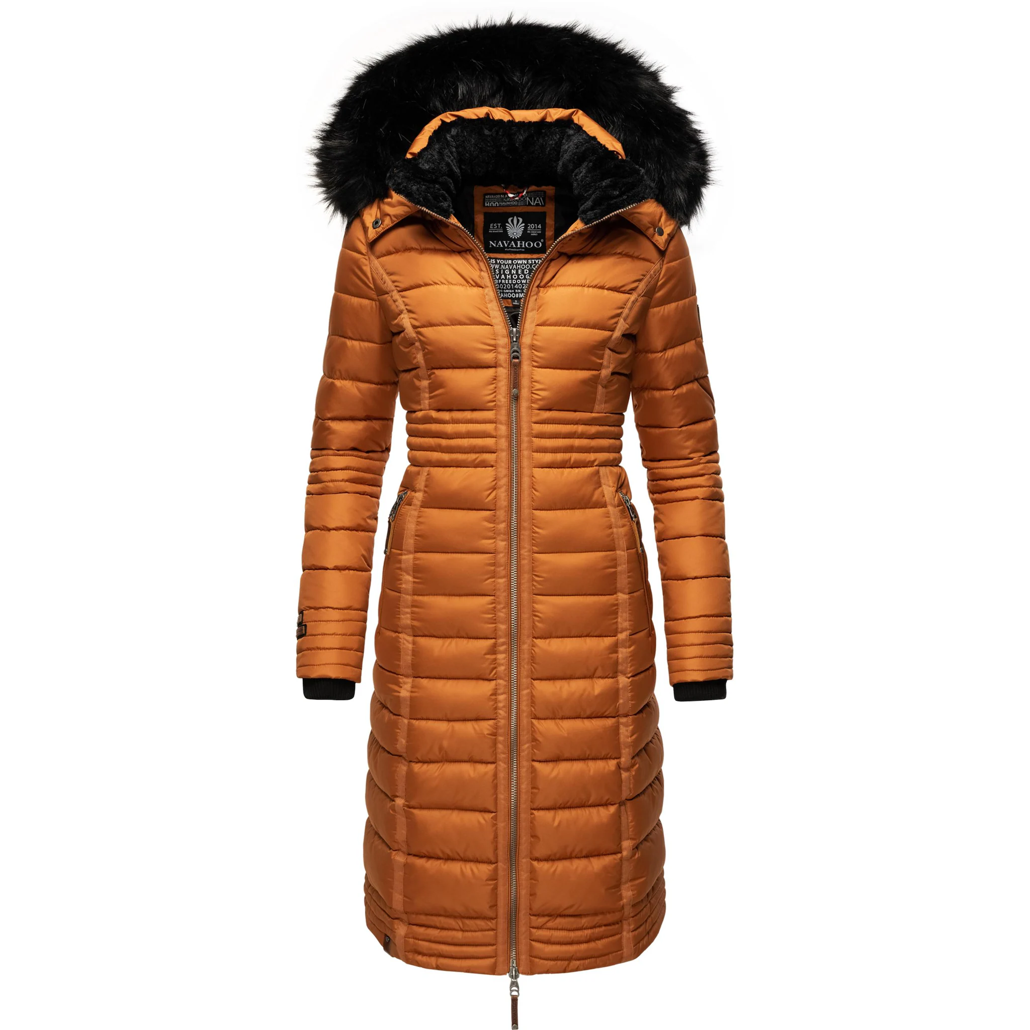 Зимнее пальто Наваху "Умай", длинное женское зимнее стеганое пальто с капюшоном из искусственного меха Navahoo, цвет Zimt