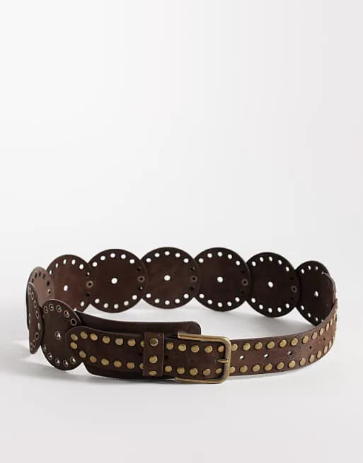 Коричневый ремень с круглым диском и шипами из искусственной замши ASOS DESIGN
Коричневый ремень с круглым диском и шипами из искусственной замши ASOS DESIGN
