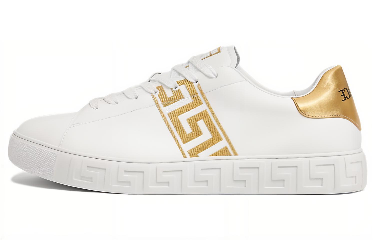 Вышитые кожаные кроссовки Greca VERSACE, белые
Вышитые кожаные кроссовки Greca VERSACE, белые