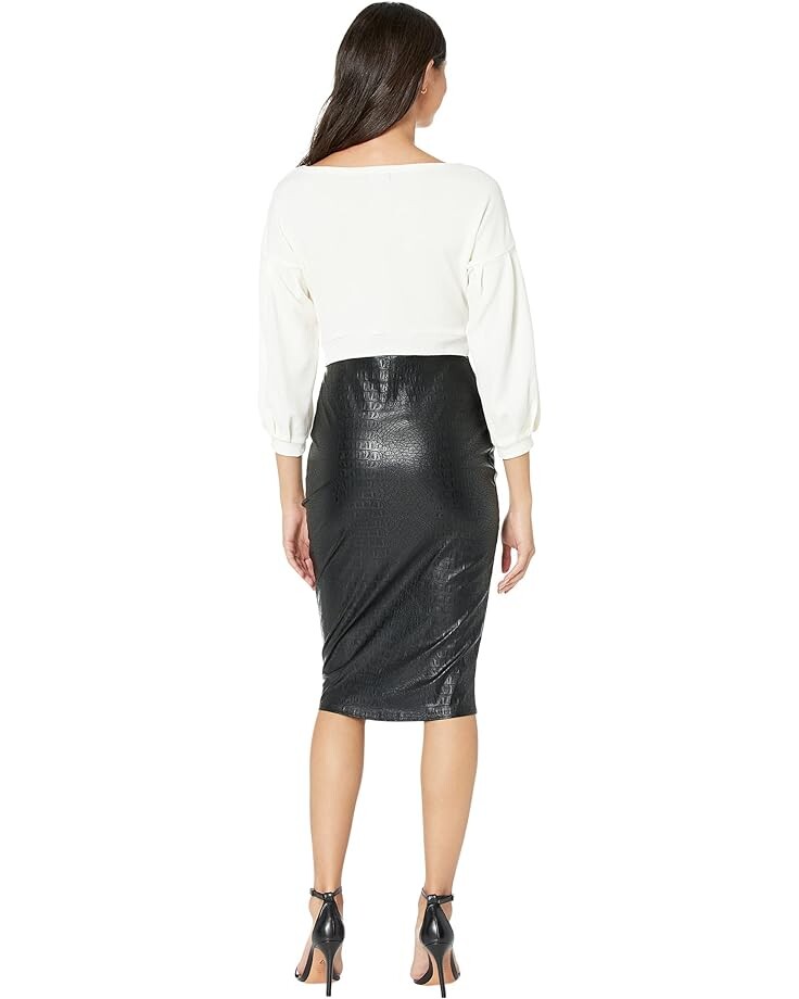 Платье Bebe Off Shoulder Puff Sleeve Midi Dress, цвет Cloud Dancer/Jet Black 
Платье Bebe Off Shoulder Puff Sleeve Midi Dress, цвет Cloud Dancer/Jet Black