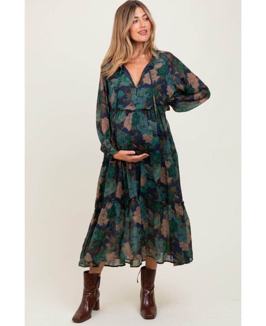 Бежевое миди-платье для беременных из шифона с цветочным принтом и оборками Pinkblush, Navy blue
Бежевое миди-платье для беременных из шифона с цветочным принтом и оборками Pinkblush, Navy blue