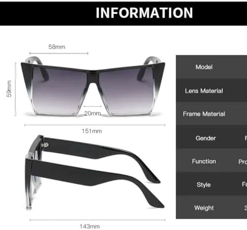 Крупные квадратные солнцезащитные очки для женщин, модные солнцезащитные очки с градиентными линзами и защитой от УФ-излучения UV400 MTZJH, Gradient Black
Крупные квадратные солнцезащитные очки для женщин, модные солнцезащитные очки с градиентными линзами и защитой от УФ-излучения UV400 MTZJH, Gradient Black