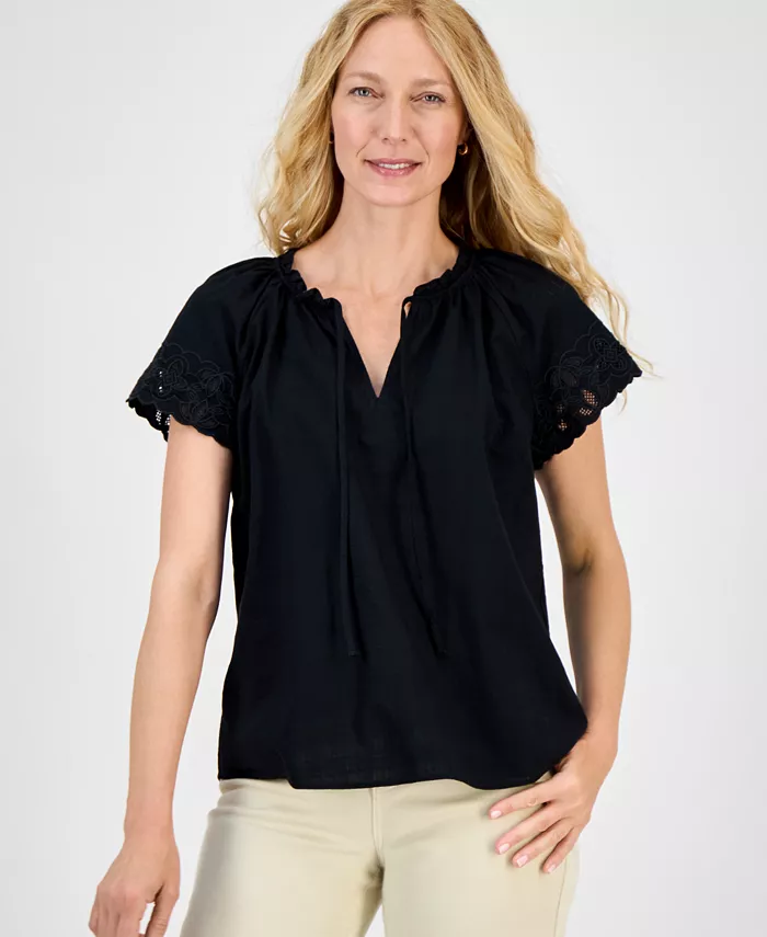 Женская блуза с вышивкой из хлопка и рукавами-крылышками Style & Co, черный
Женская блуза с вышивкой из хлопка и рукавами-крылышками Style & Co, черный