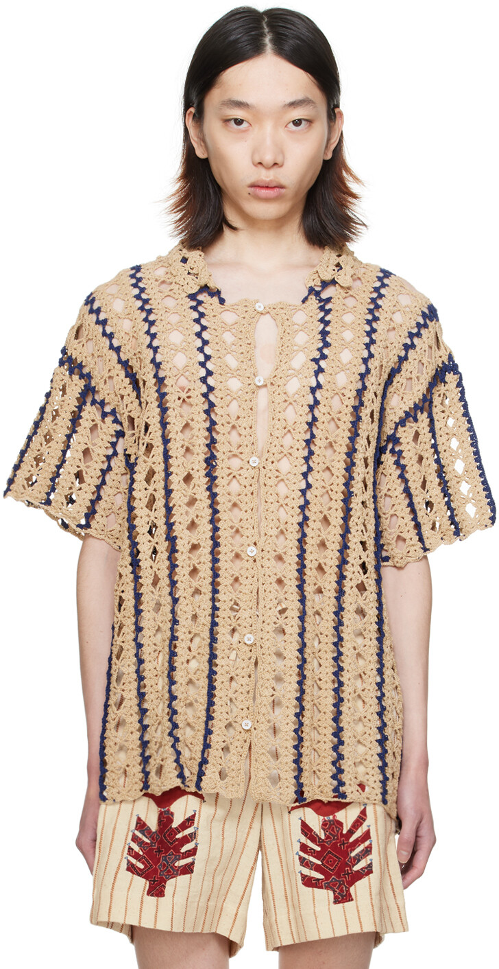 Рубашка в бежево-синюю полоску Harago
Рубашка в бежево-синюю полоску Harago