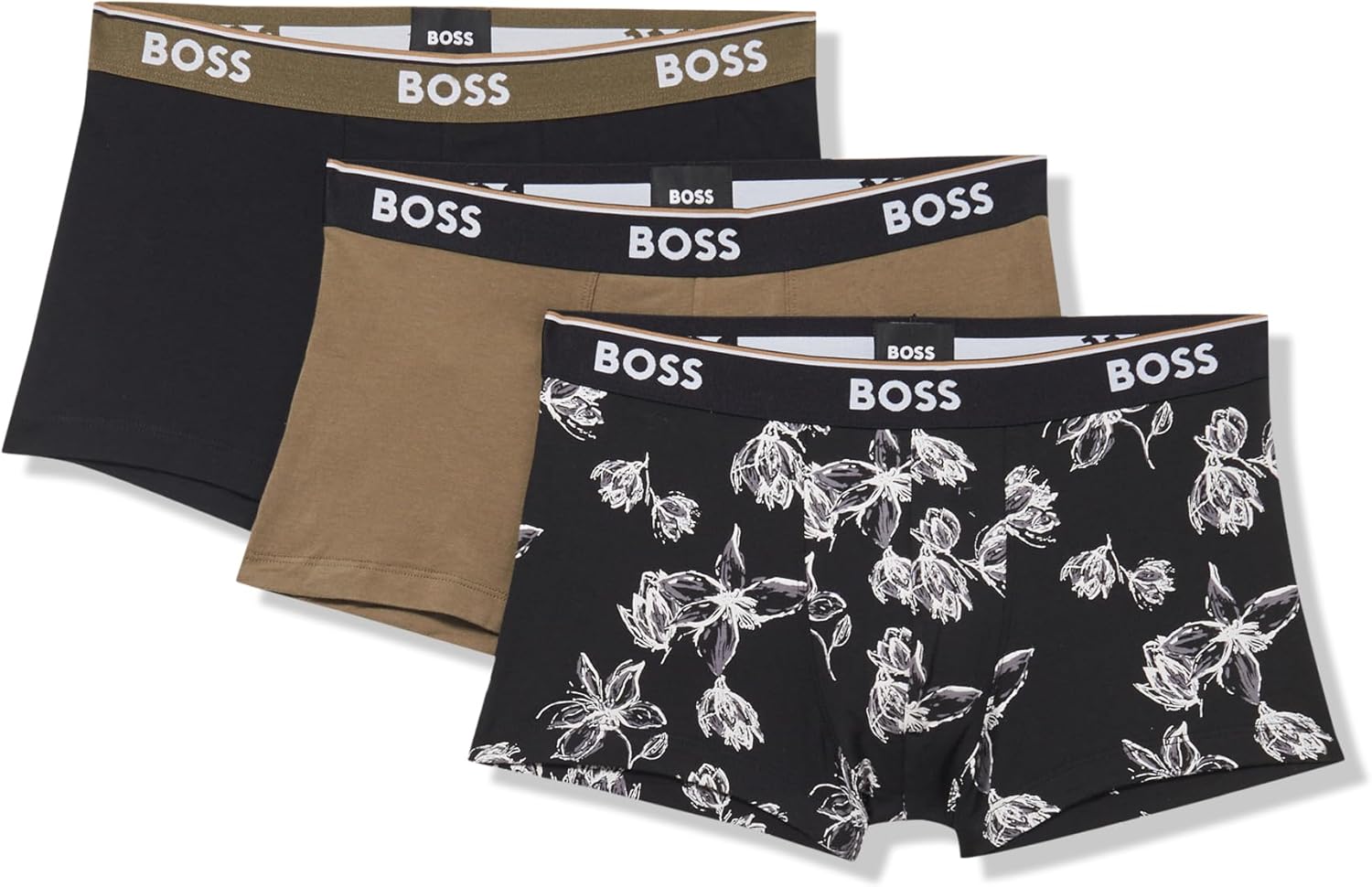 BOSS мужские трусы 3 шт, мультидизайн, логотип Bold Hugo Boss, Black Flowers/Khaki Green/Black
BOSS мужские трусы 3 шт, мультидизайн, логотип Bold Hugo Boss, Black Flowers/Khaki Green/Black